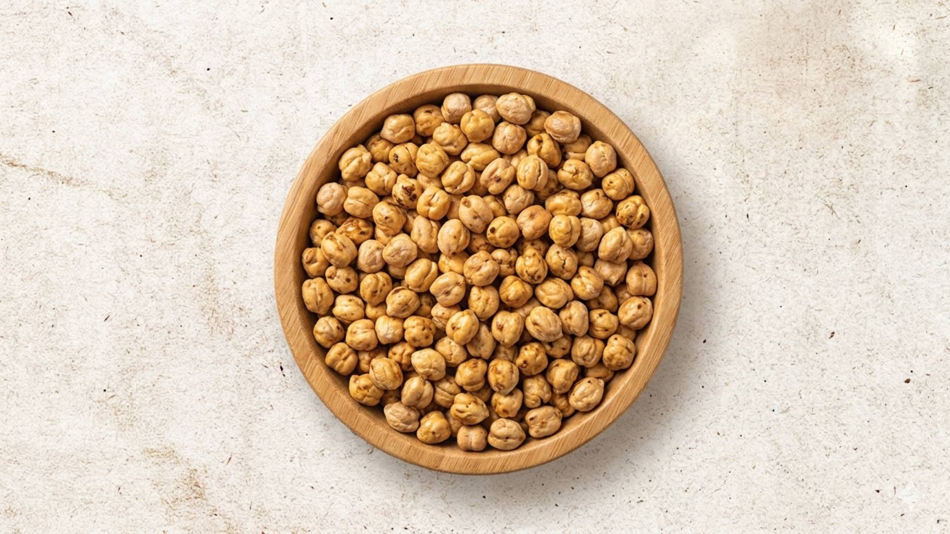 Freshly roasted chickpeas in a professional private label production facility.